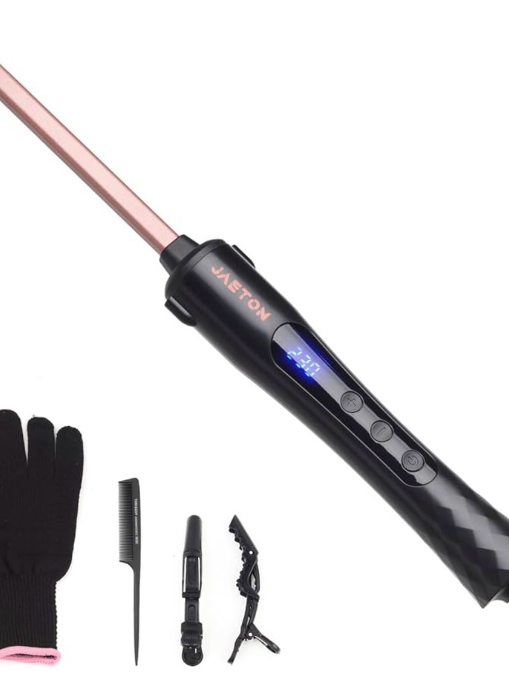 JAETON Rose Gold Curling Wand with Black Handle 3/8 inch with accessories